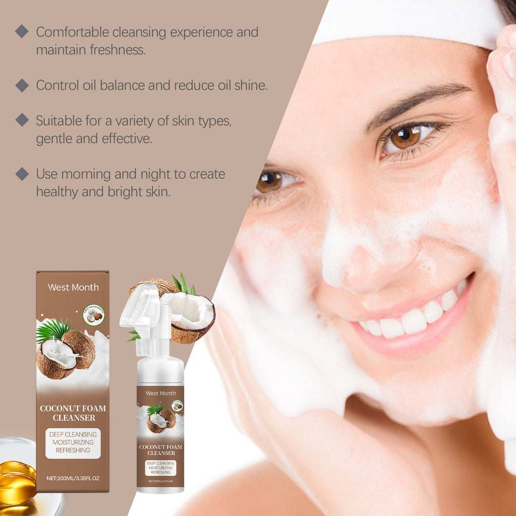 West&Month Espuma de Limpeza com Coco, Limpador Suave de Poros, Limpador Hidratante Refrescante