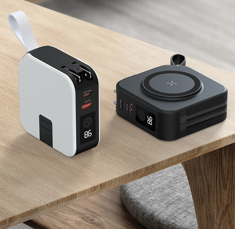 Carregador portátil sem fio magnético 5 em 1 de 22,5 W e 10000 mAh para viagens.
