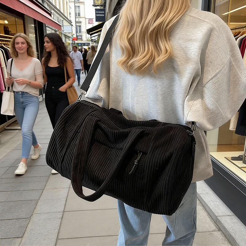 Bolsa transversal esportiva de alta capacidade, cor sólida e portátil, com alça ajustável, unissex, em veludo cotelê.