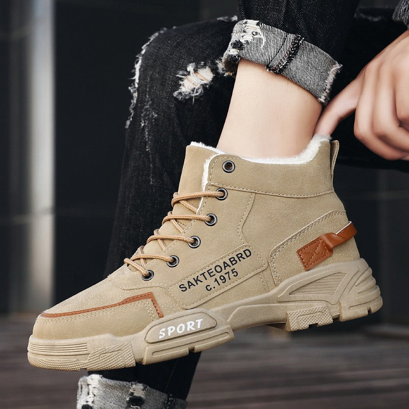 Sapatos de algodão, sapatos masculinos de inverno, botas Martin de cano alto, botas de trabalho Bumblebee, tamanho grande, cano médio, sapatos da moda, botas masculinas, sapatos modernos