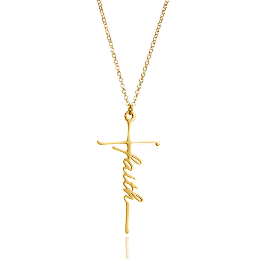 Colar curto feminino estilo Ins Style com pingente de letra "Faith" em liga metálica.