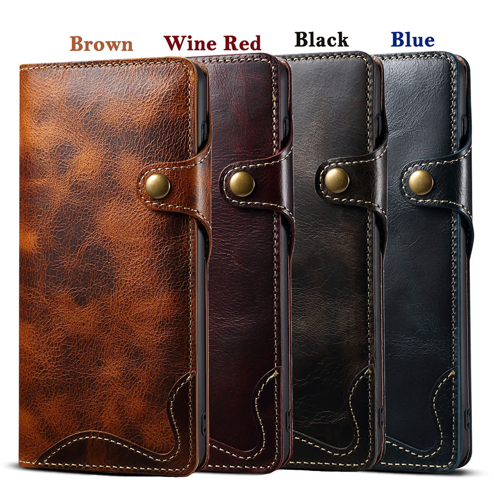 Capa retrô de couro para Samsung S22, S24 Ultra, capa flip para celular S10+, capa de couro com compartimento para cartão e cordão de transporte.