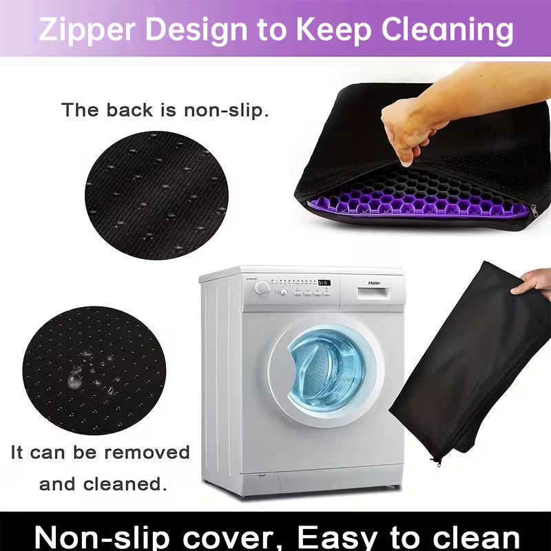 Almofada de assento de gel espessa e grande com capa antiderrapante, almofada em formato de colmeia para alívio da dor no quadril e cóccix, para uso em carro e escritório.