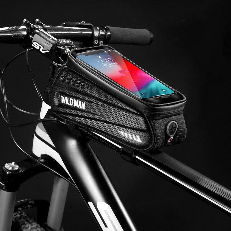 WILD MAN Bolsa rígida para bicicleta, bolsa frontal para quadro de bicicleta de montanha, bolsa para celular com tela sensível ao toque, bolsa para tubo superior, bolsa de selim, equipamento de ciclis