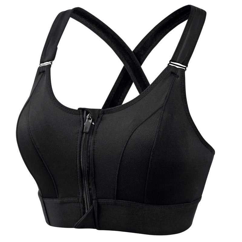 Sutiã esportivo com zíper frontal ajustável, à prova de choque, sem aro, com design cruzado nas costas, ideal para ioga.
