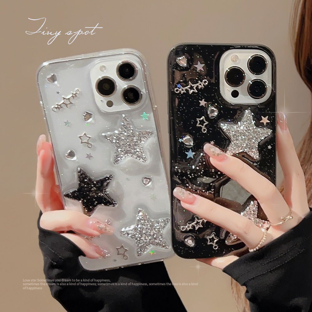 Capa para iPhone 14 com estampa de estrela 3D, design doce e moderno, compatível com Apple Phone, modelo 13 Drop Glue X/8, com design Spicy Girl 12/11 e compatível com iPhone 15 Pro Max.