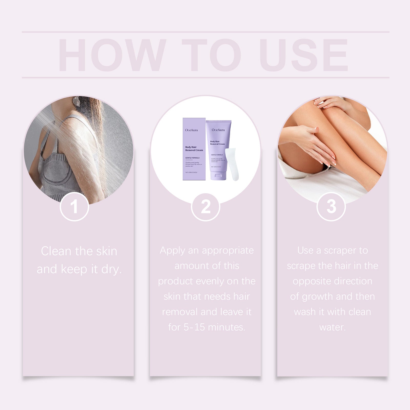 Creme Depilatório Corporal OceAura, Suave, para Limpeza e Remoção de Pelos nas Mãos e Pernas, para Homens e Mulheres.