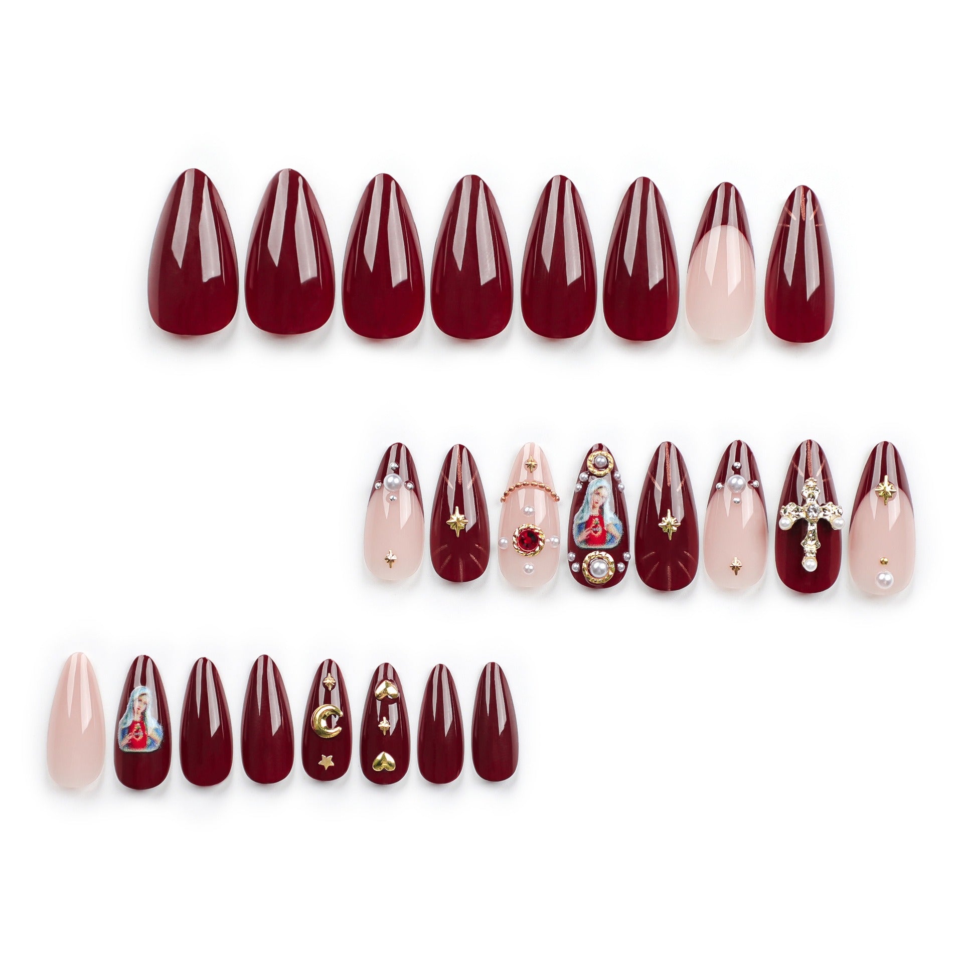 Unhas postiças populares na Europa e nos Estados Unidos, com design de unhas cruzadas, brilhantes e com efeito diamante.