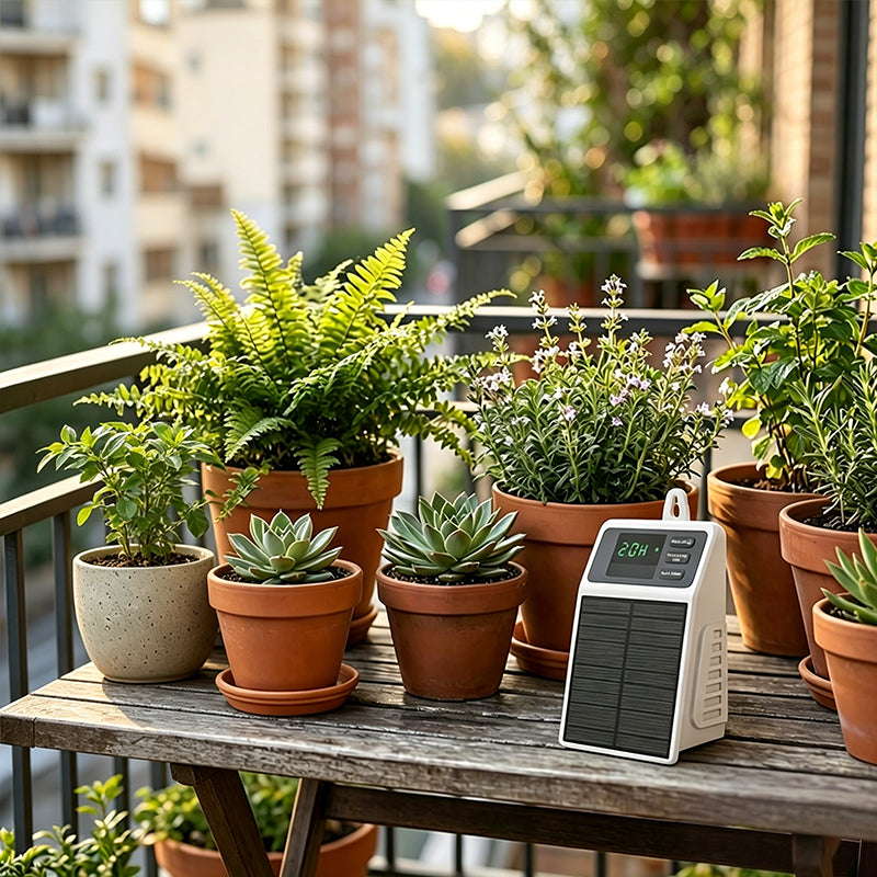 Sistema de Irrigação Solar por Gotejamento - Temporizador de Rega Automática para Plantas Suspensas, Varandas e Estufas