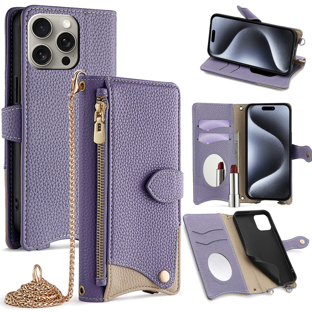 Capa transversal Apple 17 Promax com espelho de maquiagem, compatível com iPhone 15, suporte para iPhone 16 e capa para iPhone 13.