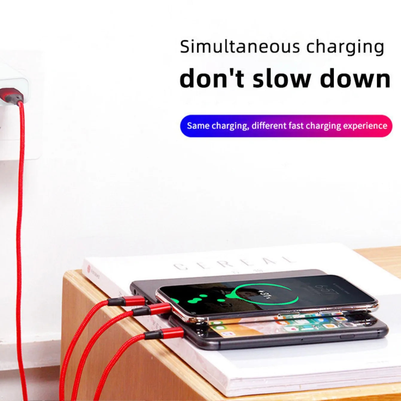 Cabo de carregamento de 1,2 m, 3 em 1, USB tipo C, cabo multiportas micro USB para iPhone 15, 14 Pro Max, Samsung Galaxy, Xiaomi 12.
