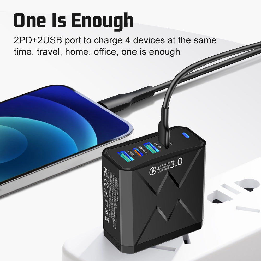 Carregador de celular 2USB+2PD, plugue para tablet, carregamento super rápido, fonte de alimentação multiportas