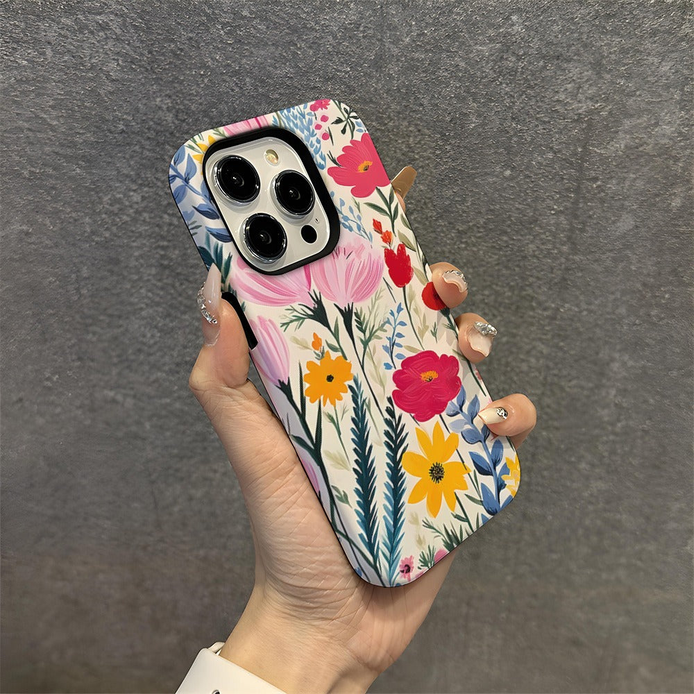 Capa de celular feminina pequena e delicada com estampa floral, capa de película para iPhone 15 Pro, capa protetora feminina para Apple 13 e 16 Pro.