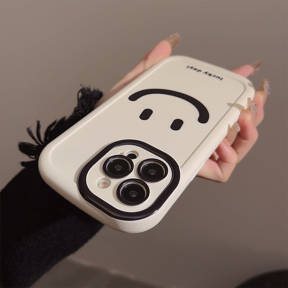 Capa de celular Apple 13 com grafite simples de carinha sorridente, feita de silicone, compatível com iPhone 15, 11, 14, Pro Max e 12.