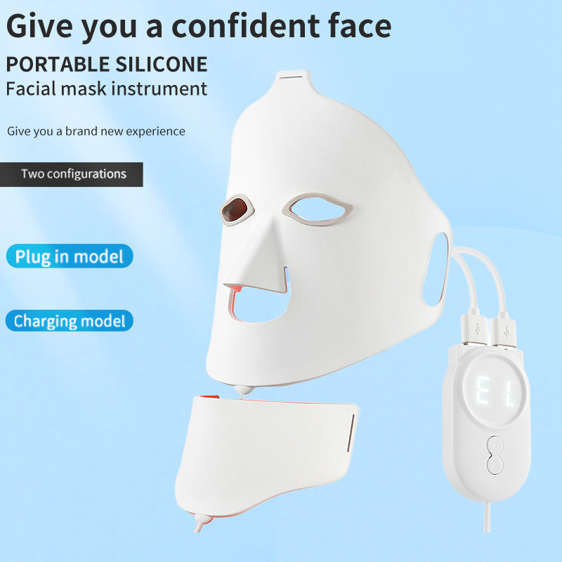 Máscara de beleza de silicone, máscara facial de rejuvenescimento com LED, instrumento de luz vermelha e azul, espectrômetro de luz de grande alcance.