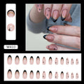 Unhas postiças francesas pretas, delicadas e modernas, com efeito amêndoa e pó dourado, estilo europeu e americano, removíveis.