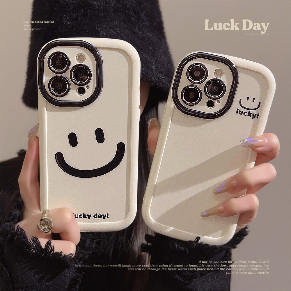 Capa de celular Apple 13 com grafite simples de carinha sorridente, feita de silicone, compatível com iPhone 15, 11, 14, Pro Max e 12.