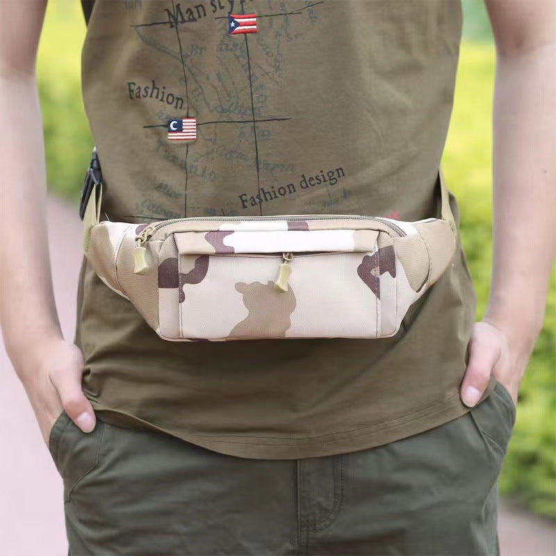 Bolsa de cintura masculina, bolsa para celular, multifuncional, esportiva e casual, para uso externo, com estampa camuflada.