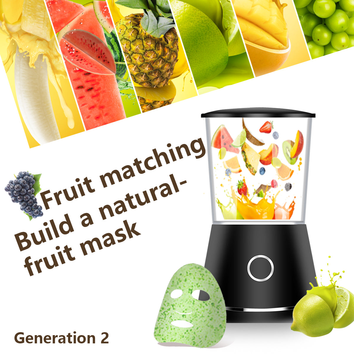 Mini Máquina de Máscara Facial, Máquina de Máscara Facial de Frutas e Vegetais, Máquina de Máscara Facial Caseira de Frutas e Vegetais, Instrumento de Beleza