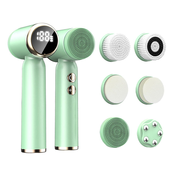 Limpador facial 6 em 1 com água quente e fria. Brush Ultrasonic Facial Cleanser Pore Cleaning Silicone Beauty Instrument