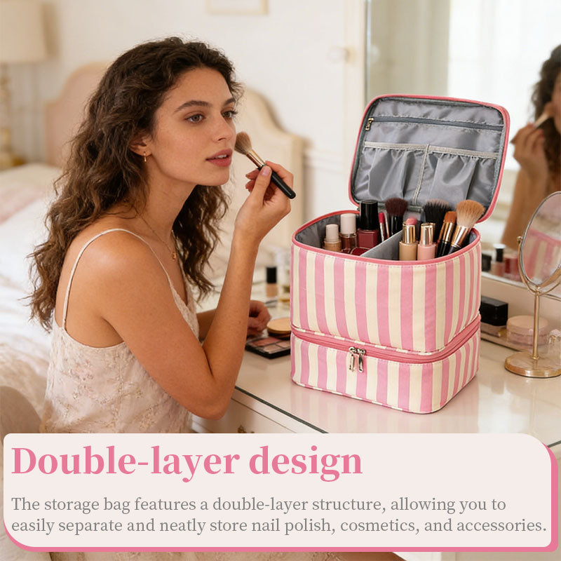 Estojo organizador de esmaltes e óleos essenciais de camada dupla, kit portátil com 30 compartimentos para cuidados com as unhas, estojo organizador para ferramentas de manicure.