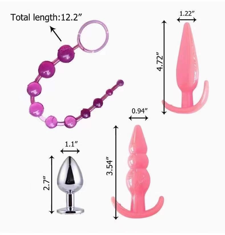 Conjunto de 14 peças de artigos de couro e pelúcia para bondage erótica adulta com plug anal traseiro.