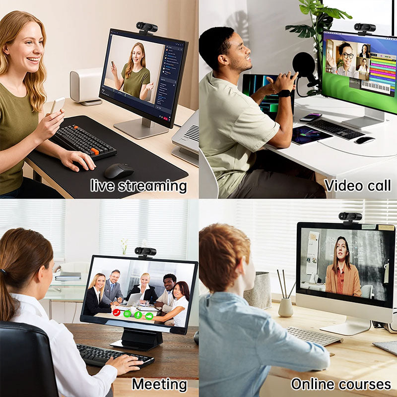 Mini Webcam USB 4K com Microfone, Câmera HD com Foco Automático para PC e Laptop, Câmera de Conferência 2K/1080P a 30fps