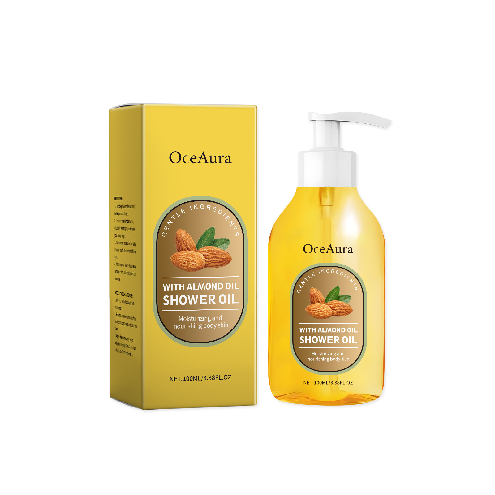 O óleo de banho de coco OceAura limpa suavemente a pele do corpo, hidratando, suavizando e nutrindo-a.