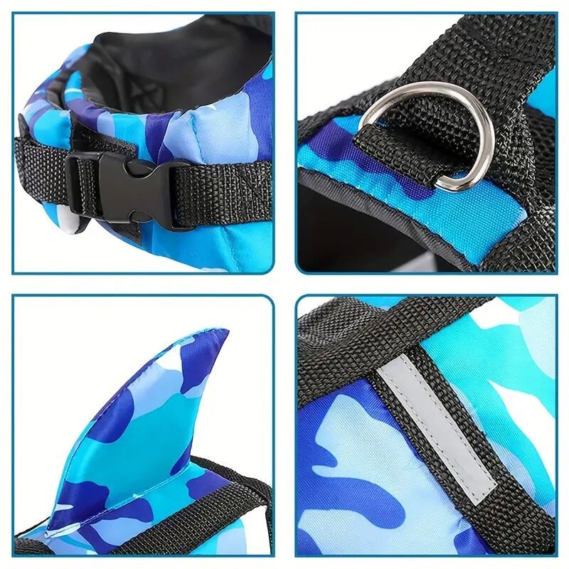 Colete salva-vidas leve e ajustável com velcro para cães de porte médio a grande. Roupa de banho para cães.
