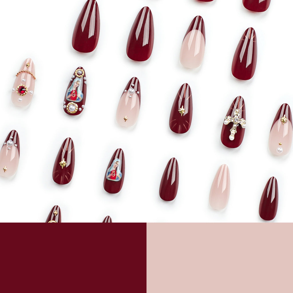 Unhas postiças populares na Europa e nos Estados Unidos, com design de unhas cruzadas, brilhantes e com efeito diamante.