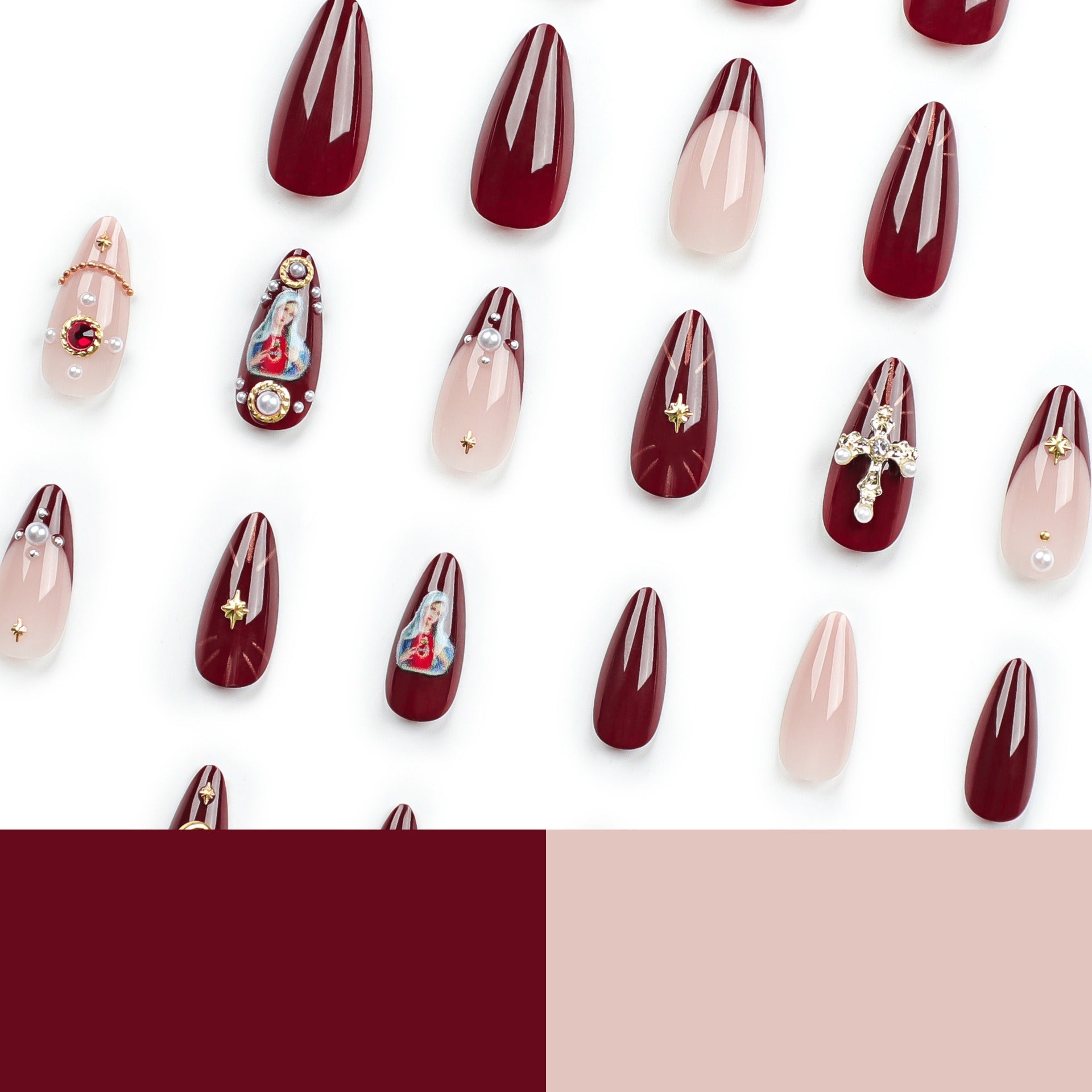 Unhas postiças populares na Europa e nos Estados Unidos, com design de unhas cruzadas, brilhantes e com efeito diamante.