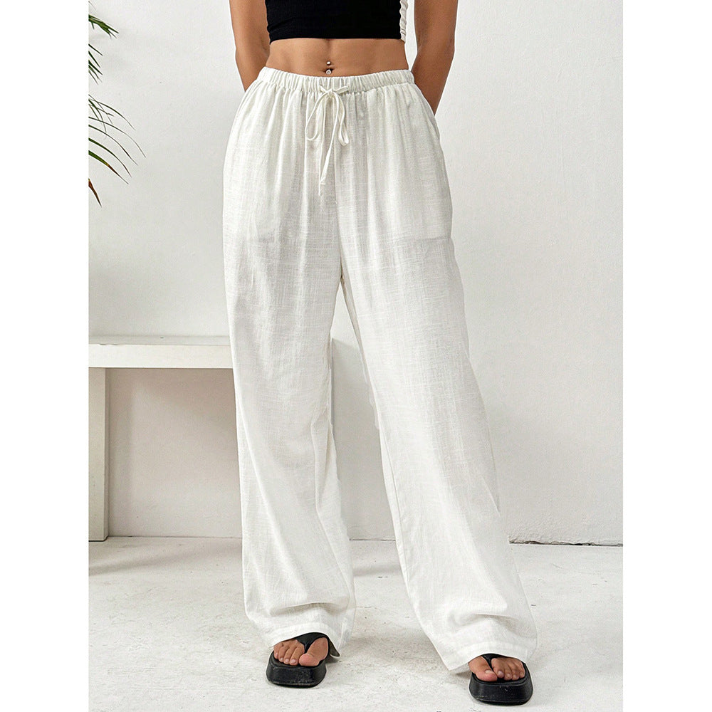 Calça reta casual folgada de pernas largas para mulheres
