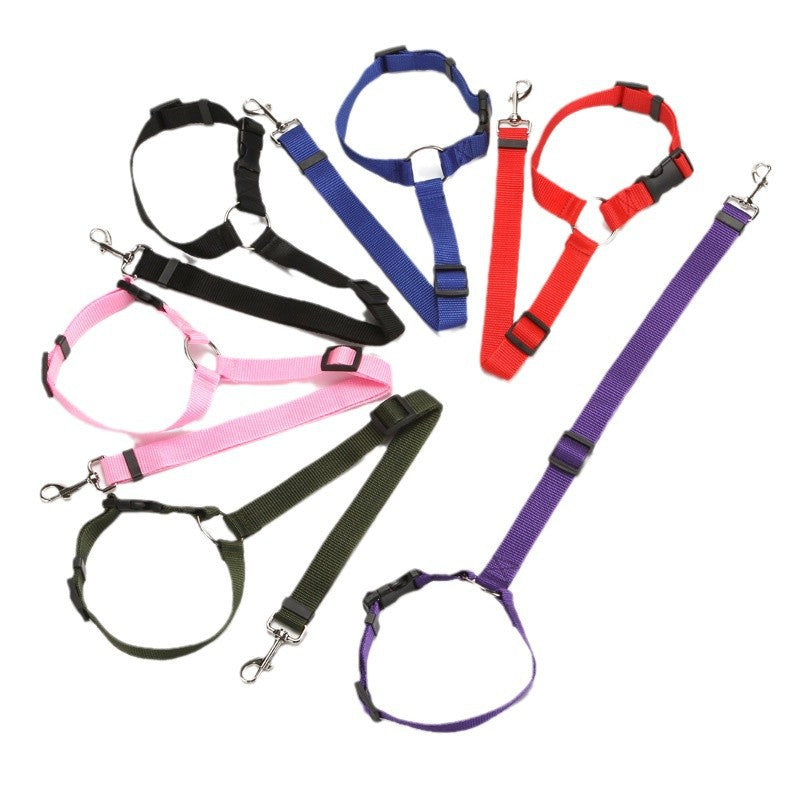 Cinto de segurança para animais de estimação com anel, guia ajustável para assento traseiro de carro, ideal para viagens seguras.