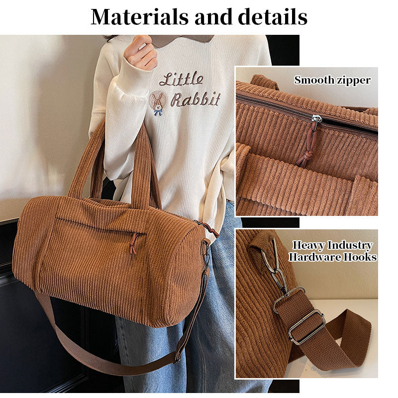 Bolsa transversal esportiva de alta capacidade, cor sólida e portátil, com alça ajustável, unissex, em veludo cotelê.