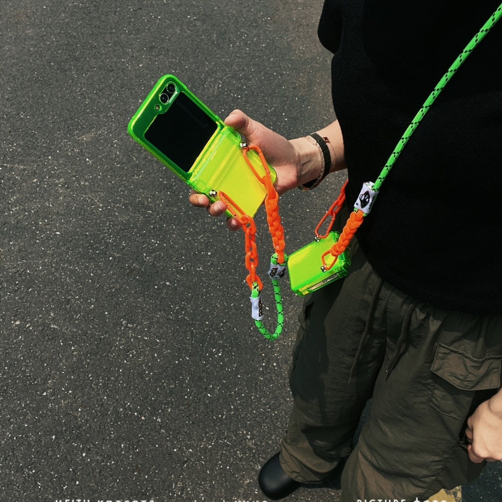 Capa protetora de tela dobrável para Samsung Galaxy Z Flip5, na cor verde fluorescente simples, modelo zflip4/3.