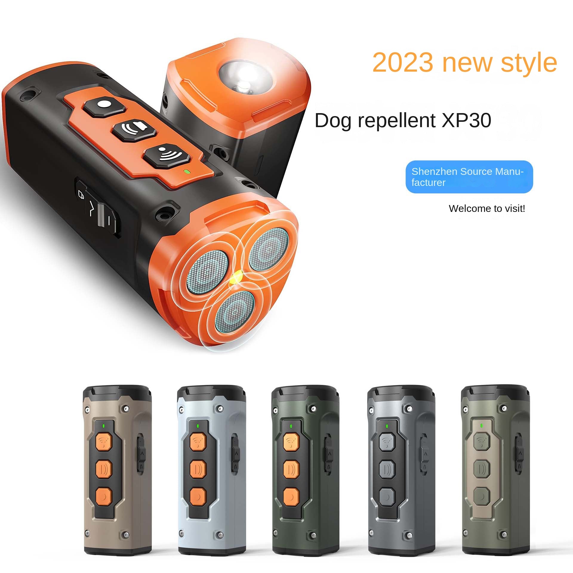 Repelente ultrassônico de três cabeças com lanterna, dispositivo anti-latido para cães.