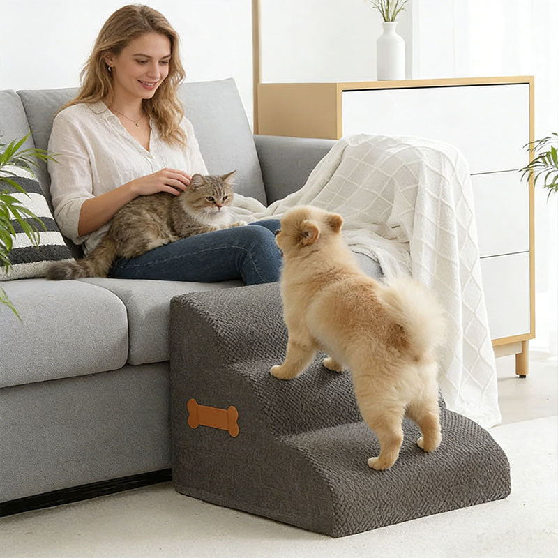Rampa de escada para cães com alça em formato de osso – Degraus seguros para cães idosos, facilita o acesso ao sofá e à cama, protege as articulações.