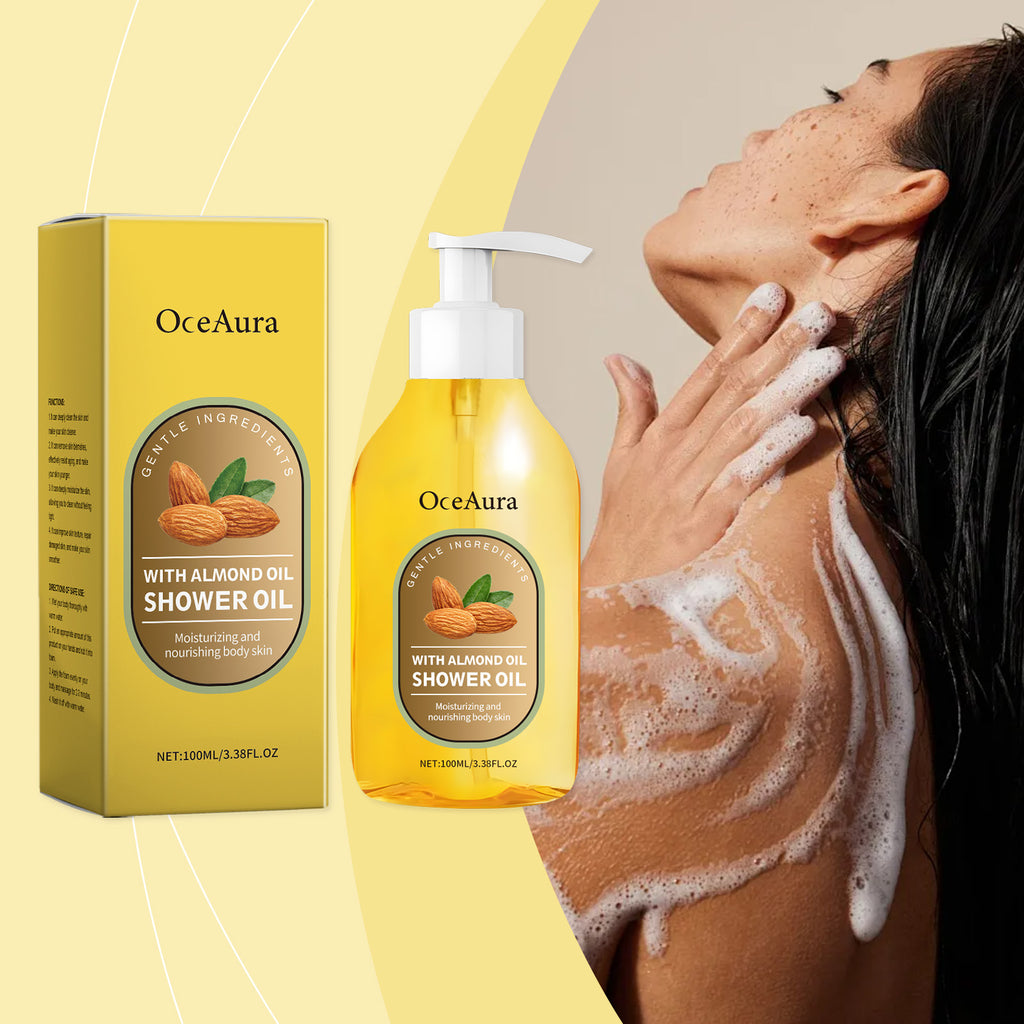 O óleo de banho de coco OceAura limpa suavemente a pele do corpo, hidratando, suavizando e nutrindo-a.