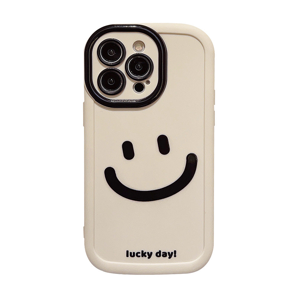 Capa de celular Apple 13 com grafite simples de carinha sorridente, feita de silicone, compatível com iPhone 15, 11, 14, Pro Max e 12.