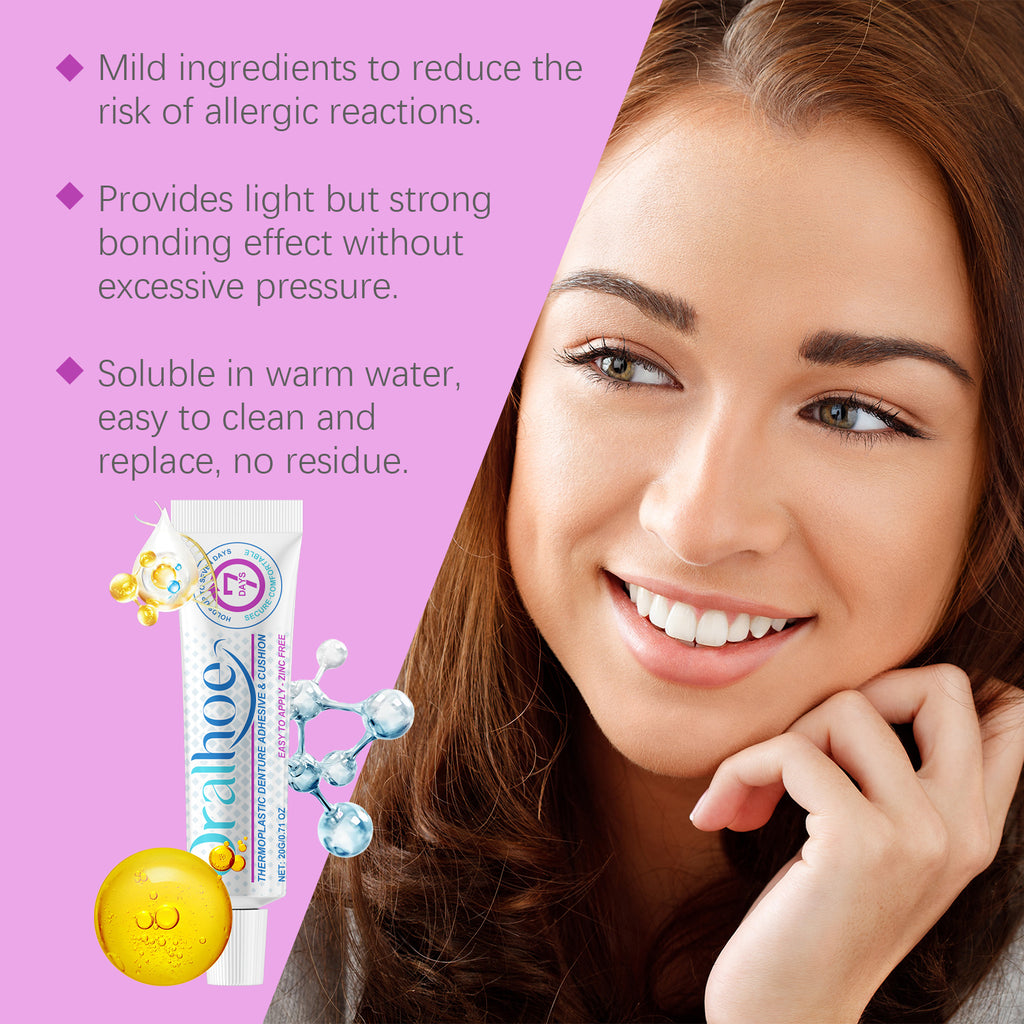 Adesivo termoplástico para dentaduras: mantém a dentadura no lugar, proporcionando maior conforto.