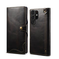 Capa retrô de couro para Samsung S22, S24 Ultra, capa flip para celular S10+, capa de couro com compartimento para cartão e cordão de transporte.