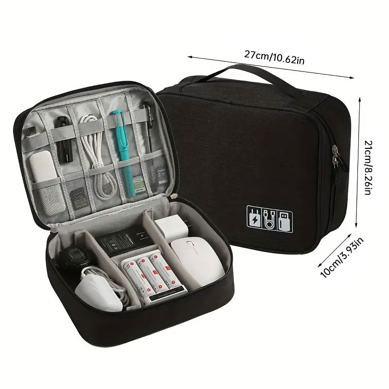 Bolsa organizadora de cabos de viagem à prova d'água, estojo portátil para armazenamento de eletrônicos digitais, ideal para cabos USB, carregadores e outros dispositivos.