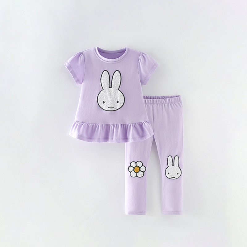 Conjunto de blusa de manga curta com gola redonda