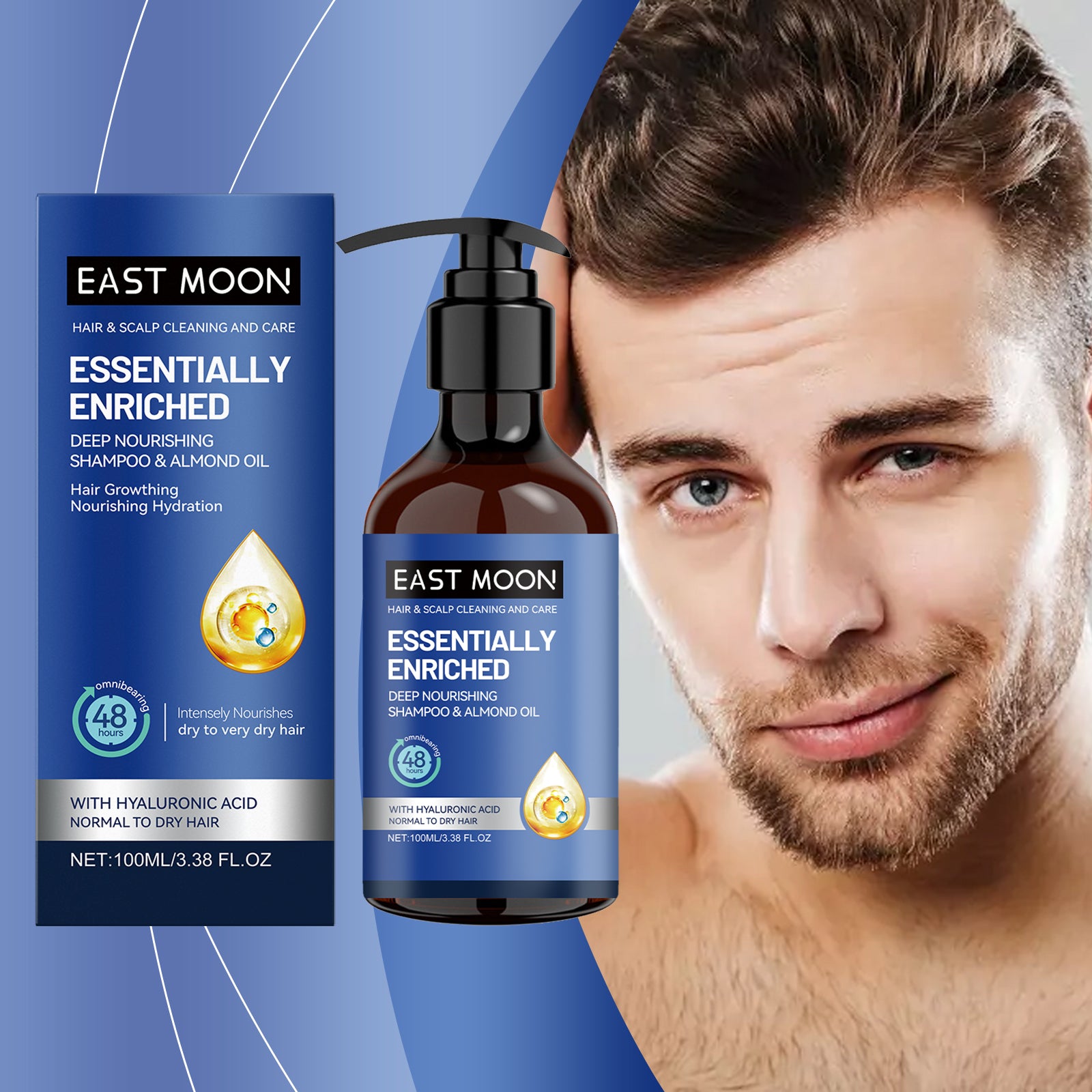 Shampoo Masculino East Moon, Suaviza e Nutre as Raízes do Cabelo, Limpeza Profunda do Couro Cabeludo