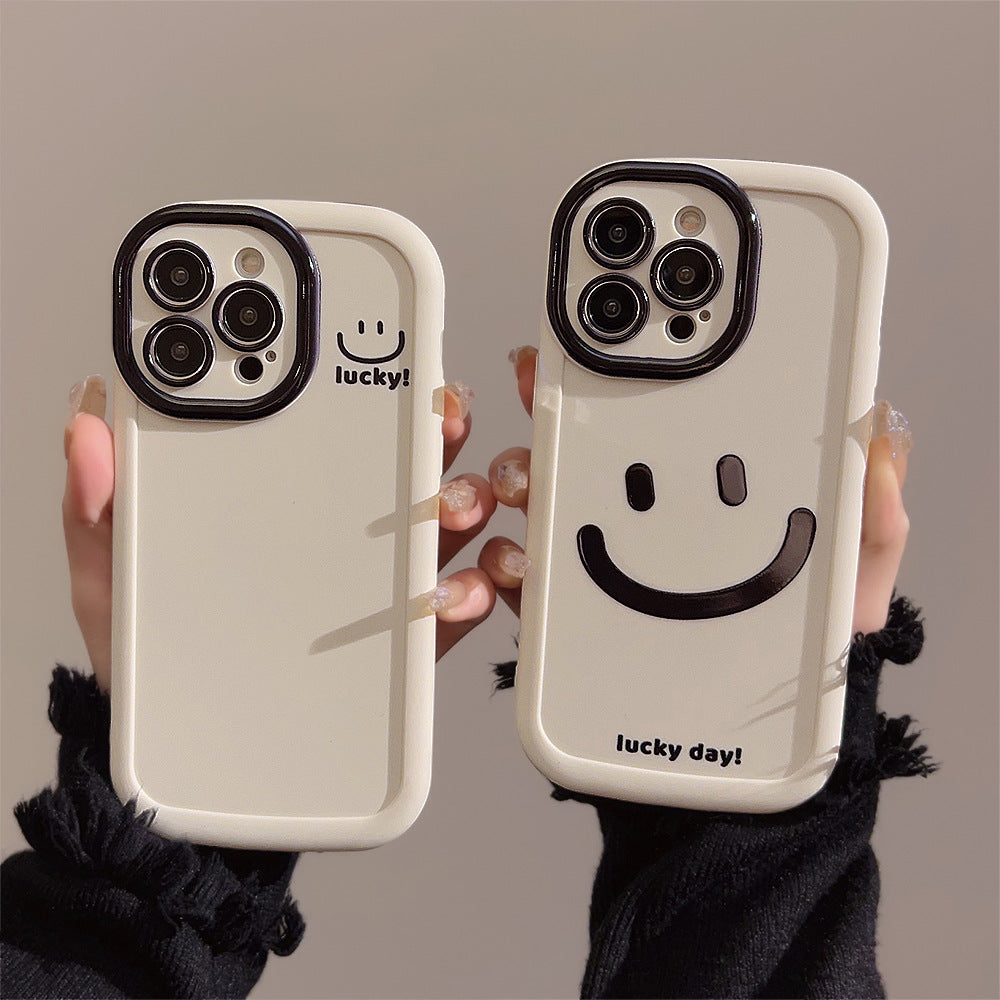 Capa de celular Apple 13 com grafite simples de carinha sorridente, feita de silicone, compatível com iPhone 15, 11, 14, Pro Max e 12.