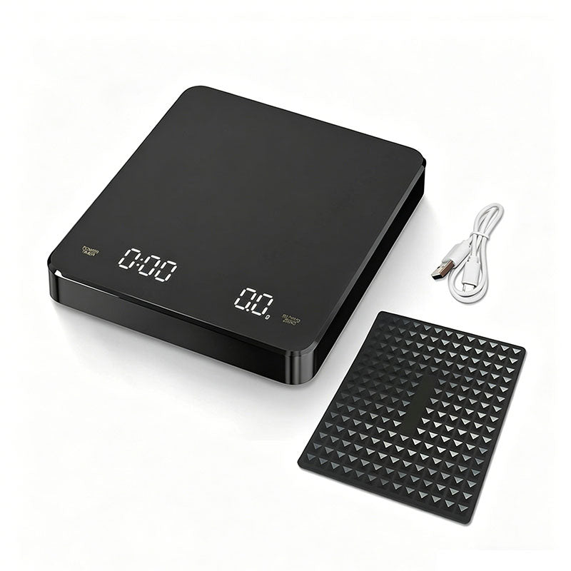 Balança de café de alta precisão 3kg/0,1g com temporizador - Recarregável via USB, à prova d'água, com visor LED, ideal para espresso e métodos de preparo por gotejamento.