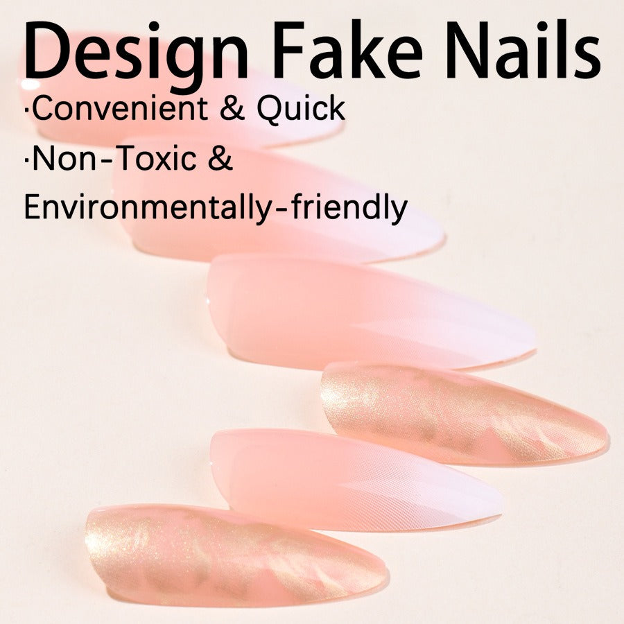 Novos adesivos de unhas postiças com glitter degradê para unhas em formato amendoado.