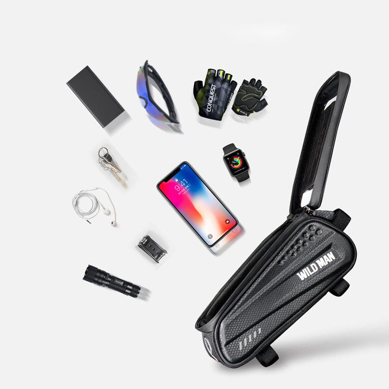 WILD MAN Bolsa rígida para bicicleta, bolsa frontal para quadro de bicicleta de montanha, bolsa para celular com tela sensível ao toque, bolsa para tubo superior, bolsa de selim, equipamento de ciclis