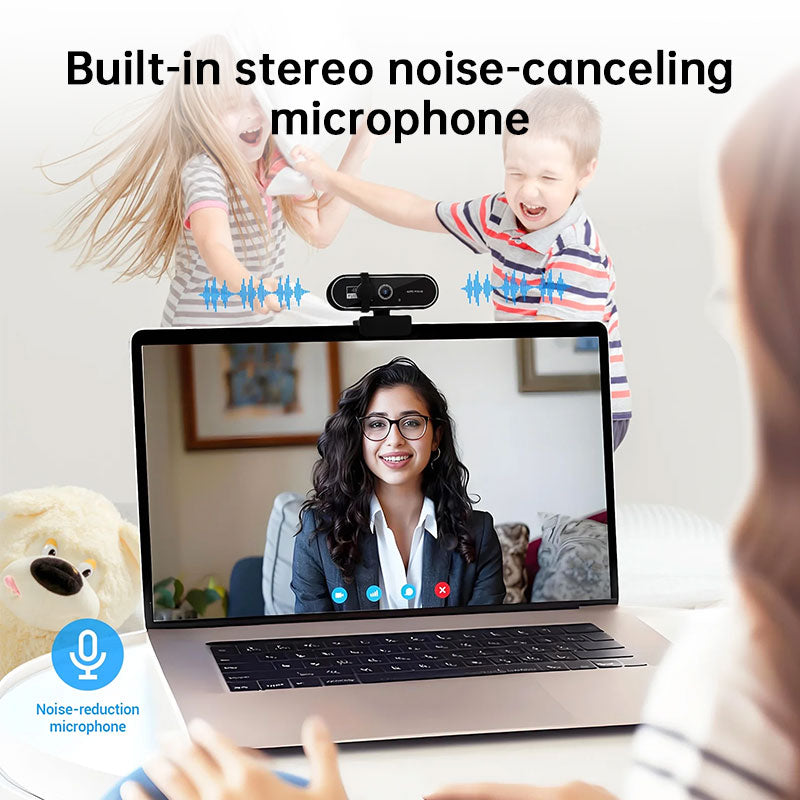 Mini Webcam USB 4K com Microfone, Câmera HD com Foco Automático para PC e Laptop, Câmera de Conferência 2K/1080P a 30fps
