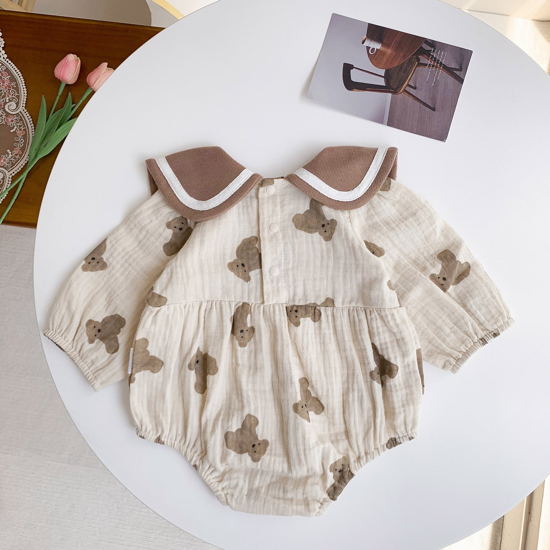 Macacão infantil de primavera/outono adorável, perfeito para bebês a partir dos 100 dias de idade, ideal para passeios e para engatinhar.